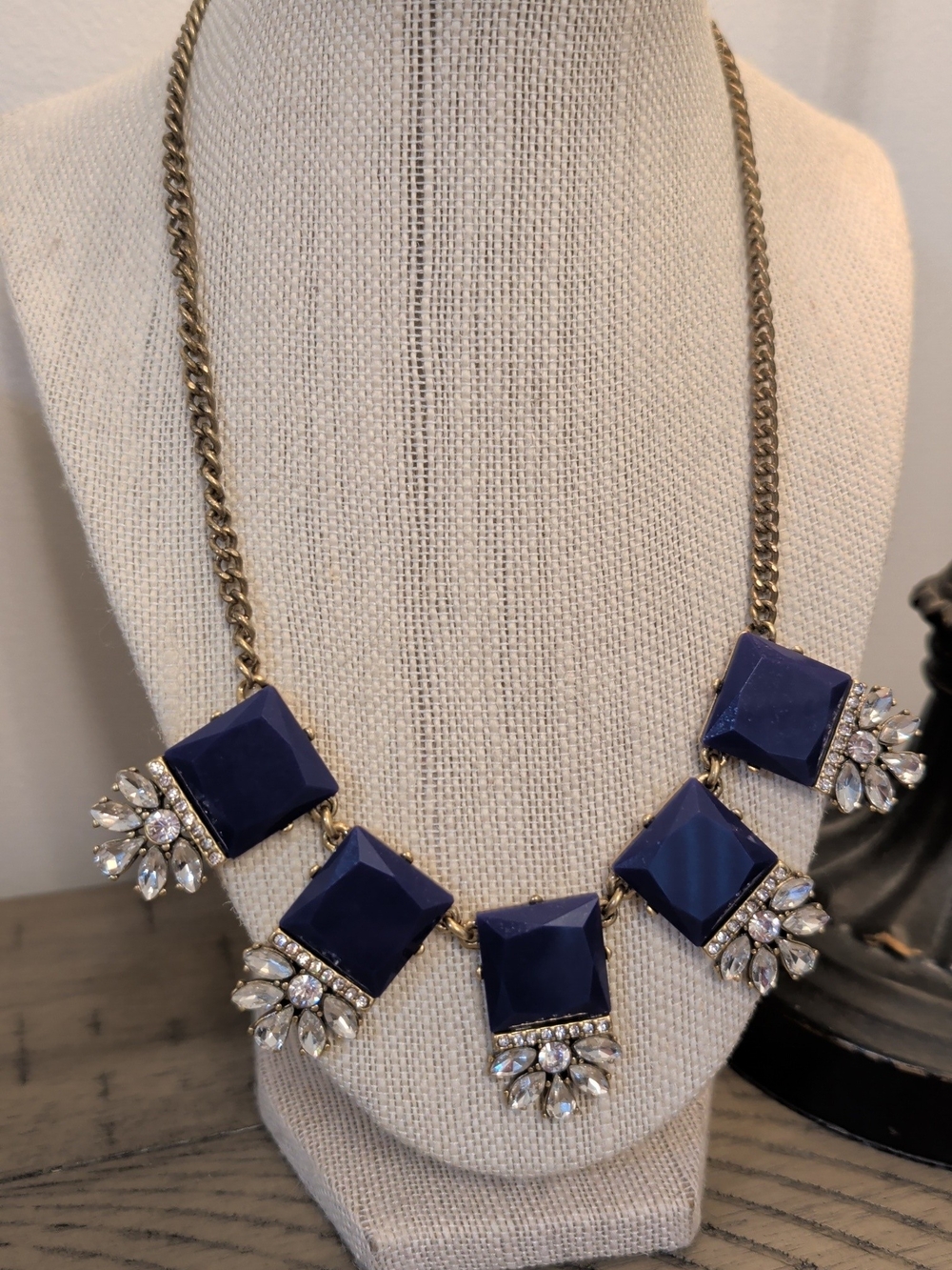 J. Crew Gold-Tone Navy Gem and Crystal Statement Necklace